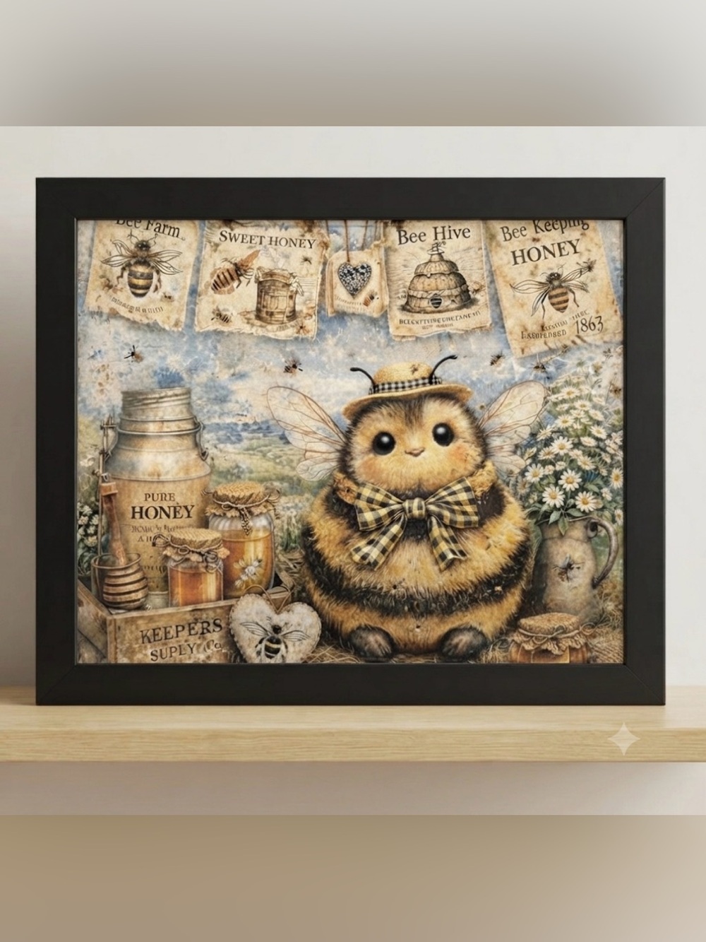 Cute Bumble Bee Honey Framed 8x10 Art - Yellow & Black